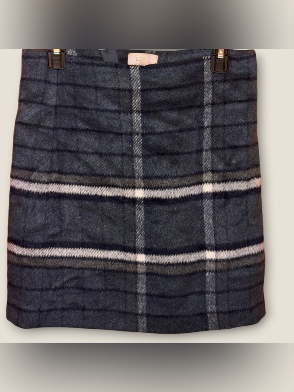 LOFT Soft Wool Blend Grey and White Plaid Mini Skirt